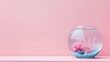 © Artyom - Fishbowl with coral and blue gravel, no fish, on pink background