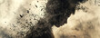 Mysterious disintegration of a human silhouette against a smoky backdrop. A side view of a persons head disintegrating into particles amidst swirling smoke