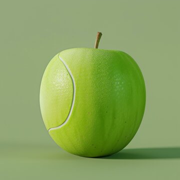A green apple has the pattern of a tennis ball. AI.