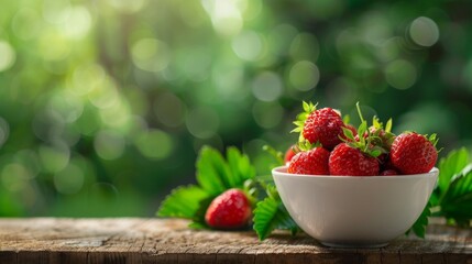 Poster - Close up of strawberries in wooden bowl