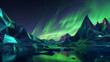 Softly glowing low poly aurora borealis, with geometric shapes mimicking the northern lights,