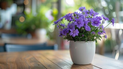 Sticker - White vase purple flowers wooden table