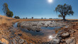 waterholes dry due to drought, cracked and sunburnt soil, hot and barren atmosphere, Ai Generated Images