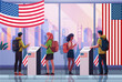 election day concept voters casting ballots at polling place during voting people holding paper ballots horizontal