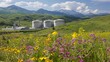 A verdant valley filled with colorful wildflowers where a biodiesel plant is providing jobs and sustainable energy for the surrounding community proving that renewable energy can also .