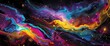 A cosmic ballet unfolds as neon ribbons pirouette and twirl, their vibrant hues painting the liquid universe with an enchanting display of color.