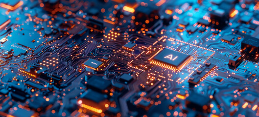 Fototapete - A computer motherboard with a state-of-the-art AI processor. AI generative.