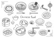 ラーメンや中華料理の手描きイラストセット（モノクロ）