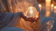 Priests wear white robes Holding a crystal orb that reflects the sacred light of the church It is a symbol of spiritual light and oneness with God.Generative AI illustration