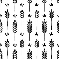 Poster - Wheat brush texture seamless pattern background. Hand drawn crayon brush abstract floral wheat seamless pattern. Floral abstract grunge hand drawn print background. Vector illustration