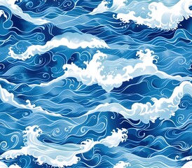  Drawing of Sea Waves Seamless Pattern