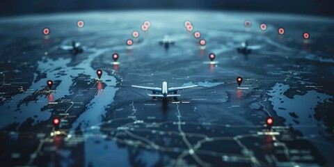 Poster - A plane flying over a map of the world, suitable for travel concepts