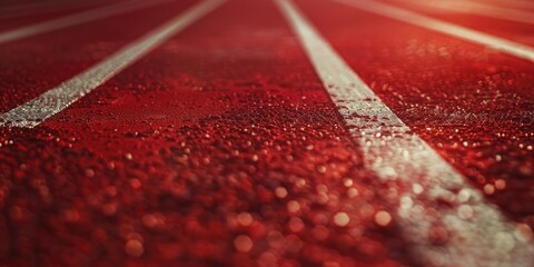 Poster - Detailed view of a vibrant red running track, perfect for sports and fitness concepts