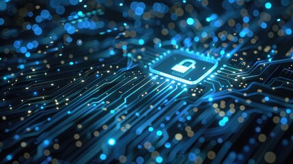 Aufkleber - Close up of a circuit board with blue lights, suitable for technology concepts