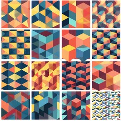Aufkleber - A collection of nine different colored geometric patterns. Ideal for graphic design projects