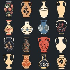 Poster - Various vases displayed on a dark backdrop. Ideal for interior design projects