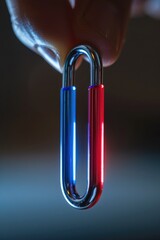 Poster - A person holding a red and blue paper clip. Suitable for office and stationery concepts