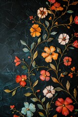 Poster - Colorful flowers painted on a dark black background. Suitable for various design projects