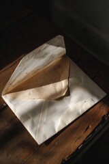 Poster - A piece of paper resting on a wooden table. Suitable for office or workspace concepts