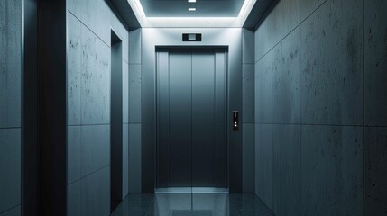 Poster - A long hallway with a clock on the wall. Suitable for time management concepts