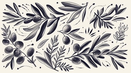 Wall Mural - A bunch of olives with leaves and berries, perfect for food and agriculture concepts