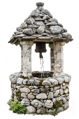 Poster - A stone structure with a bell and water flowing out. Suitable for architectural or garden design concepts
