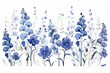 Watercolor delphinium clipart with tall spikes of blue flowers. flowers frame, botanical border, elegant wedding arrangement, blue blossom flowers. white background