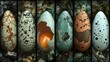   A collection of eggs that have been hatched..1 A bunch of hatched eggs.2 Hatched eggs collection.3 Eggs after hatching.4