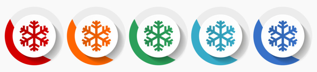 Poster - Snowflake vector icon set, flat icons for logo design, webdesign and mobile applications, colorful round buttons