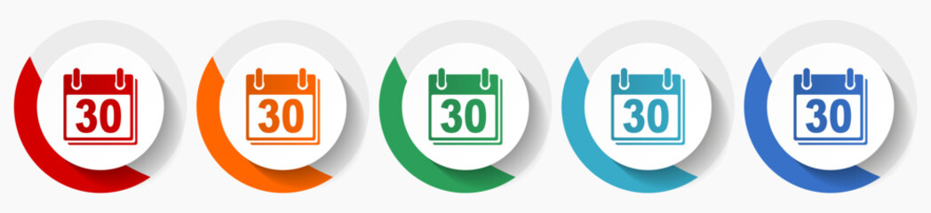Leinwandbilder - Calendar vector icon set, flat icons for logo design, webdesign and mobile applications, colorful round buttons