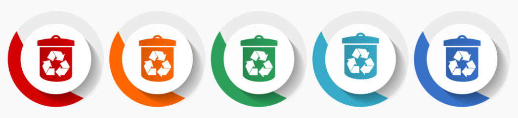 Aufkleber - Recycle vector icon set, flat icons for logo design, webdesign and mobile applications, colorful round buttons