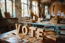 
Photo Of Cardboard And Paper Letters VOTE Arranged On A Table In A Home Studio