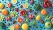 Food and Nutrition: A 3D vector infographic showcasing the benefits of eating a variety of colorful fruits and vegetables