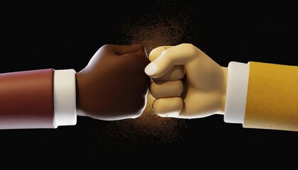 3d cartoon hand and partner giving fist bump hand fist bump icon two fists bumping each other black and white interracial hands bumping fists teamwork partnership friendship 3d rendering