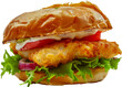 Fish fillet sandwich with fresh lettuce and cheese cut out png on transparent background