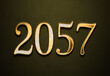 Old gold effect of 2057 number with 3D glossy style Mockup.	