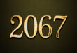 Old gold effect of 2067 number with 3D glossy style Mockup.	