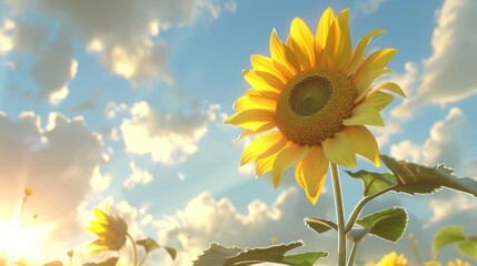 Canvas Print - Sunflower stands in field