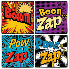 Poster - Comic Book Sound Effects, colorful lettering, evoking the action-packed energy of comic book