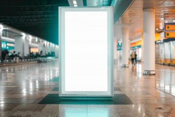 Wall Mural - Mock up of blank light box in airport. generative ai.