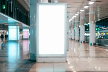 Wall Mural - Mock up of blank light box in airport. generative ai.