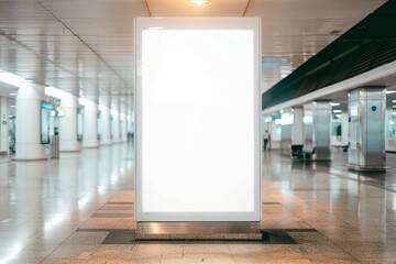 Wall Mural - Mock up of blank light box in airport. generative ai.