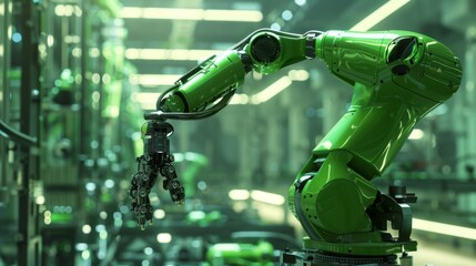 Poster - industrial robot arm in factory production line
