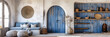 A Glimpse of Mediterranean Charm, Traditional Blue Doors and Whitewashed Walls in a Greek Village