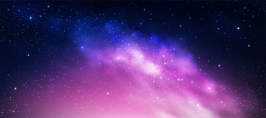 Wall Mural - Night Sky Galaxy,Cloud with Nebula,Starry in Dark Blue Background,Universe filled with Star light in Purple,Pink,Beautiful Nature Star field with Milky Way,Horizon banner colorful cosmos,stardust