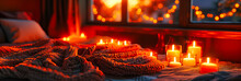 Ambient Candlelight Setting For Holiday Celebrations, Warm Glowing Flames Creating A Festive And Romantic Atmosphere