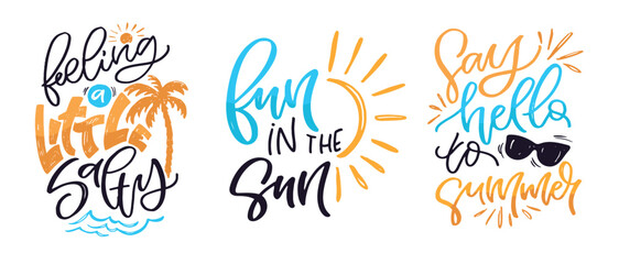  Summer vibes - cute hand drawn doodle letetring quote. Lettering ptint t-shirt design, mug print about summer.