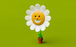 Cute smiling cartoon flower in a pot on green background