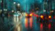 Twilight Raindrops on Window with City Bokeh Lights