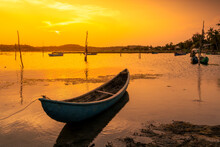 Traditional Boats At O Loan Lagoon In Sunset, Phu Yen Province, Vietnam